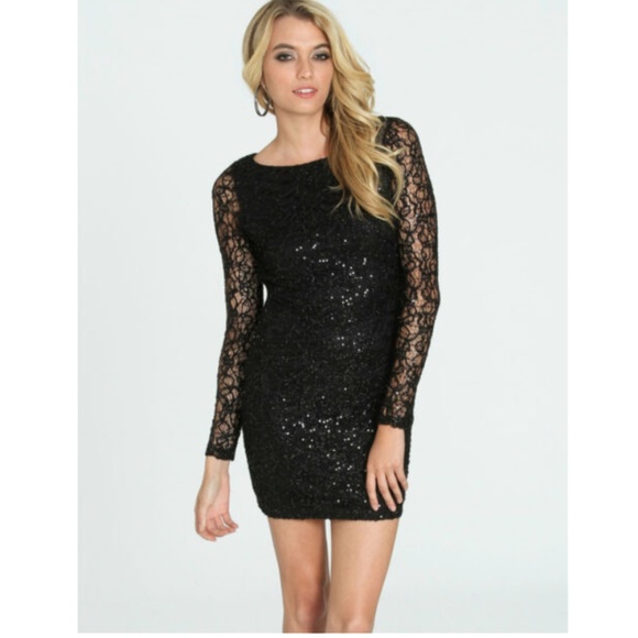 Arden B Sequin Embellished Lace Dress Black - Picture 2 of 2
